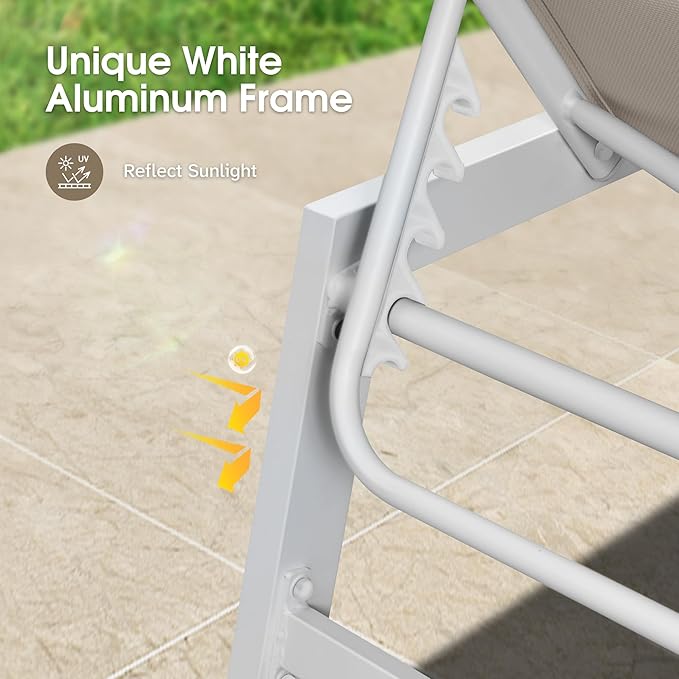 PURPLE LEAF Outdoor Chaise Lounge Set Adjustable Sunbathing Recliner with Side Table for Poolside Beach Outside Patio Aluminum Chaise Lounger Khaki