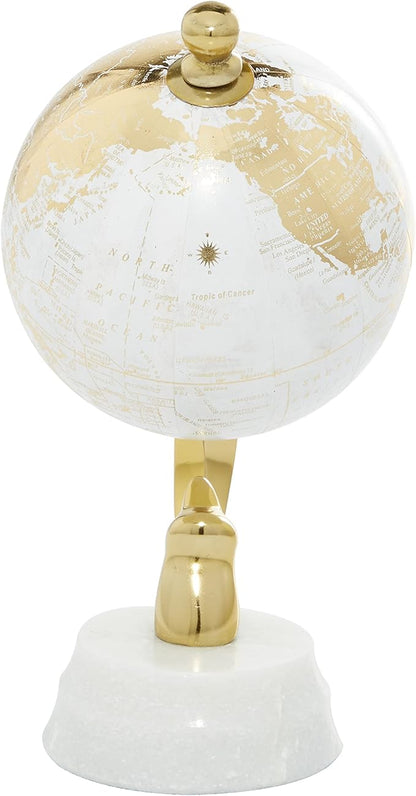 Deco 79 Aluminum Globe with Marble Base, 5" x 5" x 10", Gold