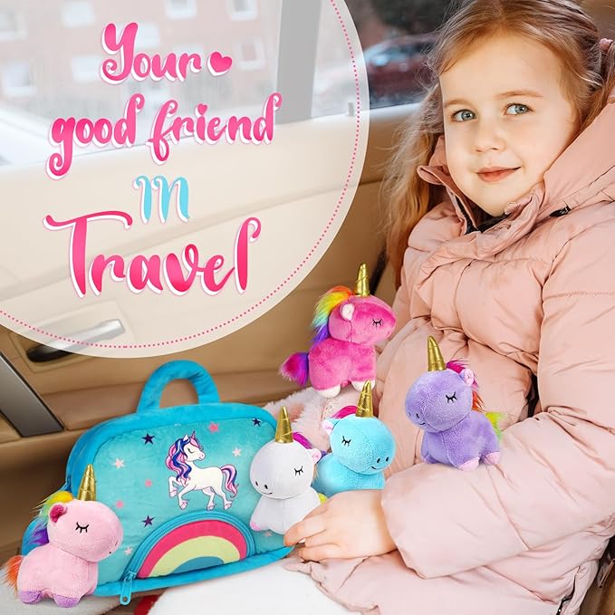 Toys for 2 3 4 5 6 7 8 Years Old Girls- Plush Stuffed Animal with 5 Unicorn Babies in Plush Bag Toy, Soft Plush Toys Set, Christmas Birthday Gifts for Over 18 Months Girls Boys Baby, Toddler, Kids