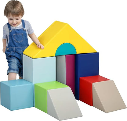 Soozier Foam Climbing Blocks for Toddlers, 11-Piece Baby Soft Foam Play Set, Climb and Crawl Activity Playset Building Blocks for Aged 1-3 Years Old Boys & Girls, Contemporary