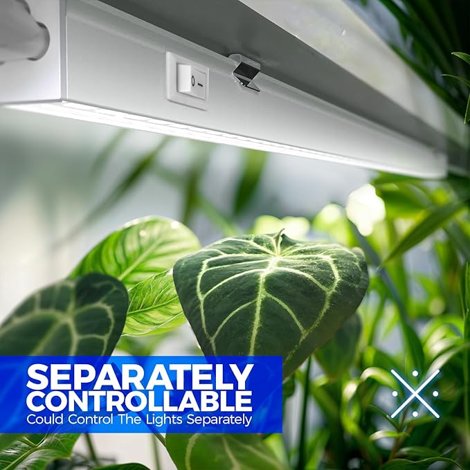 Barrina T5 Pro LED Grow Lights with Reflector Cup for Indoor Plants, 2FT 10W Full Spectrum LED Grow Light Strip, Individual Switch, Linkable, 5000K, 1 Pack