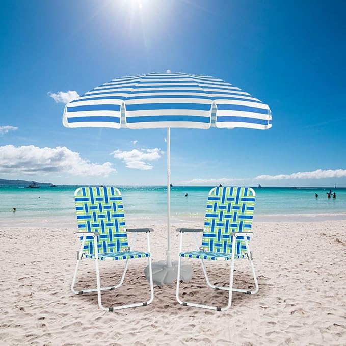 VINGLI Patio Lawn Webbed Folding Chairs Set of 2, Outdoor Beach Portable Lawn Chair Camping Chair Beach Chair for Yard, Garden Dining (Blue, Classic)