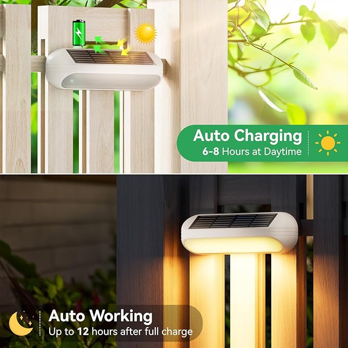 Solar Outdoor Lights 4 Pack, Bright Fence Lights with Multi-Color Changing & Warm White Mode, Upgraded Solar Step Lights Outdoor Waterproof for Garden Deck Post Stair Yard and Wall