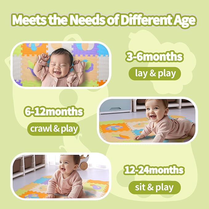 Coolcandy Baby Play Mat, 25Pcs Interlocking Puzzle Floor Mat, with Safety Fence - 0.4" Thick Non-Toxic EVA Foam Play Mat, for Infants & Toddlers 3-36 Months, Soft Puzzle Tiles for Play Areas