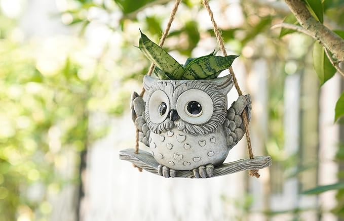Swing Owl Hanging Planters for Indoor Plants, Cute Small Succulent Pots with Drainage Hole, Unique Resin Plant Hangers Outdoor, Hanging Plant Holder for String Of Pearls, Gift Ideas for Mother