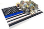 6-Row American Flag Challenge Coin Display Stand - Thin Blue Line, Holds 42-46 Coins