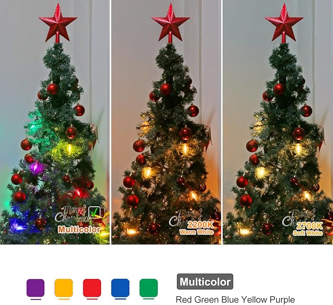 25 Pack C9 LED Replacement Christmas Light Bulbs Multicolor, Waterproof Shatterproof Outdoor String Lights Vintage LED Filament Bulb, E17 Base, Commercial Grade Holiday Decoration Bulbs