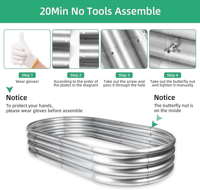 6x3x1ft Thickening Galvanized Raised Garden Bed, Planter Box for Outdoor, Oval Larger Space Garden Bed Planter for Herbs, Vegetables, Fruits