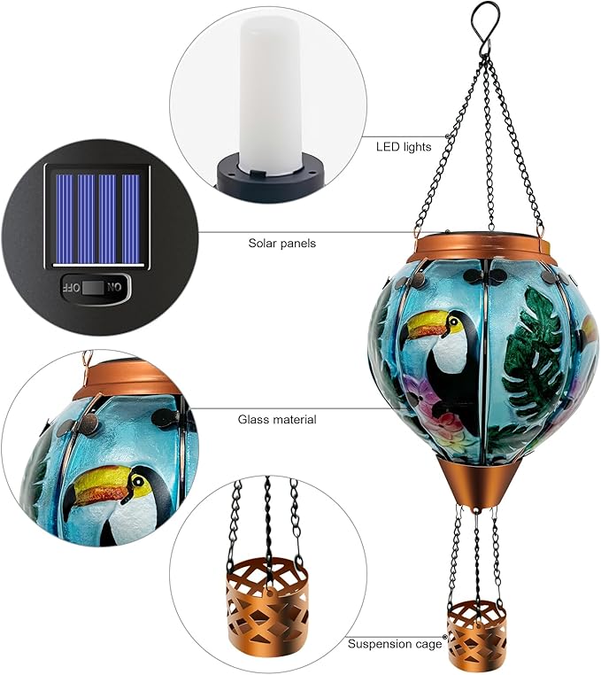 Hot Air Balloon Solar Lantern Waterproof Hanging Light with Flickering Flame for Decorative Garden Patio and Yard Decor