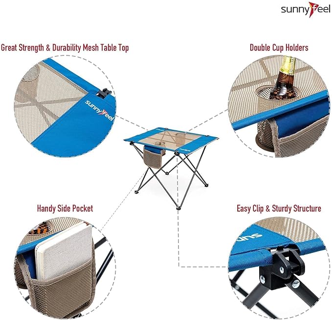 SUNNYFEEL Outdoor Folding Table | Lightweight Mesh Compact Camping Table, Roll Up Top 2 People Portable Camp Tables with Carry Bag for Picnic/Cooking/Beach/Travel/BBQ