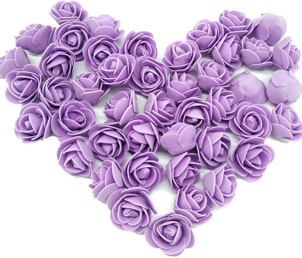 Artificial Flowers 100PCS 3CM Mini Fake Roses for DIY Wedding Bouquets Centerpieces Party Baby Shower Home Decorations (Lavender)