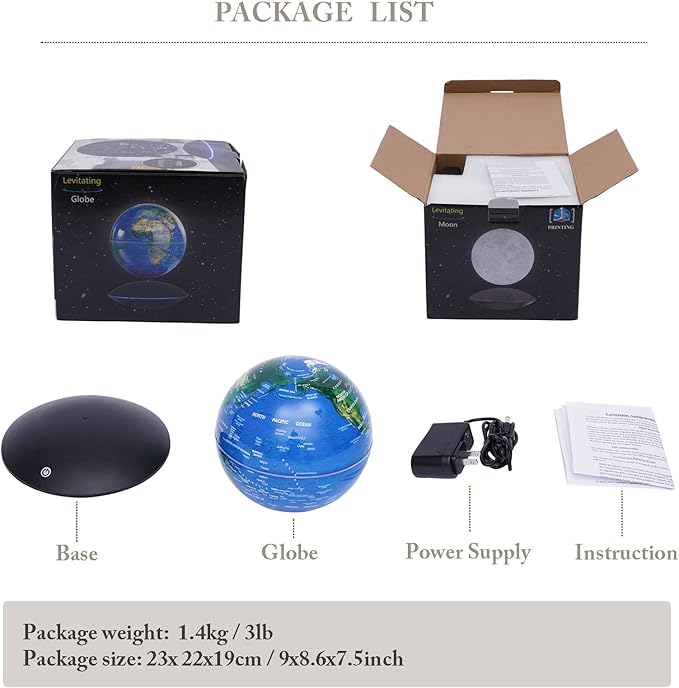 6" Magnetic Levitation Floating Globe Anti Gravity Rotating World Map with LED Light 7 Colors Display Floating Globe for Children Educational Gift Home Office Desk Decor (Style 2)