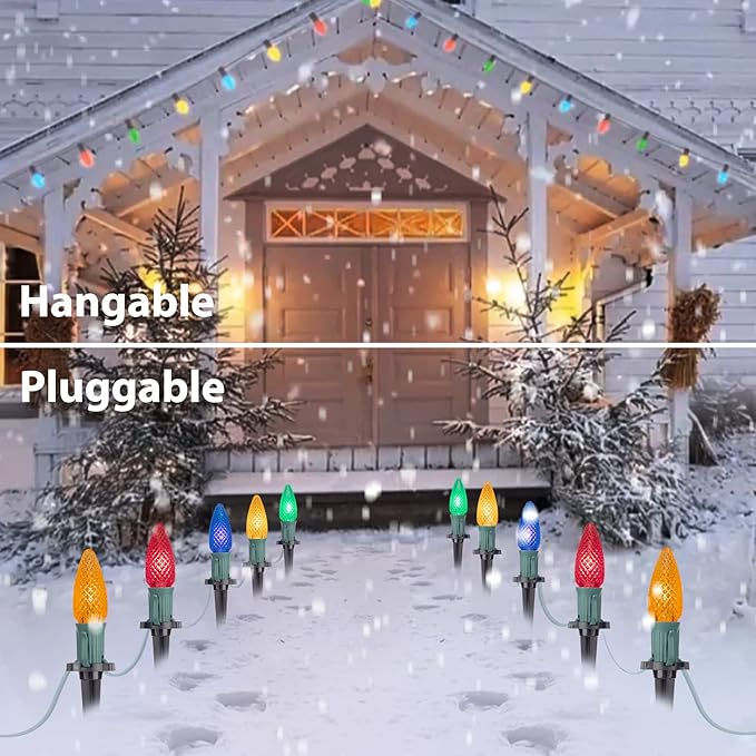 Brightown Strawberry C9 Christmas Pathway Lights, 25.7 Feet Walkway String With 20 Clear Bulbs and Stakes, Connectable Outdoor Decoration for Outside Lawn, Multicolor