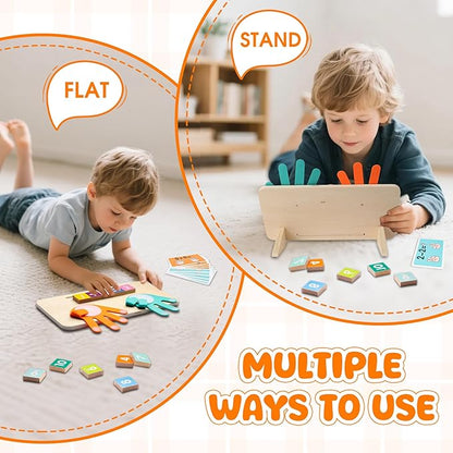 Preschool Learning Toys for Toddlers, Colorful Wooden Numbers Blocks, Finger Counting Montessori Toys for 3 4 5 Year Old