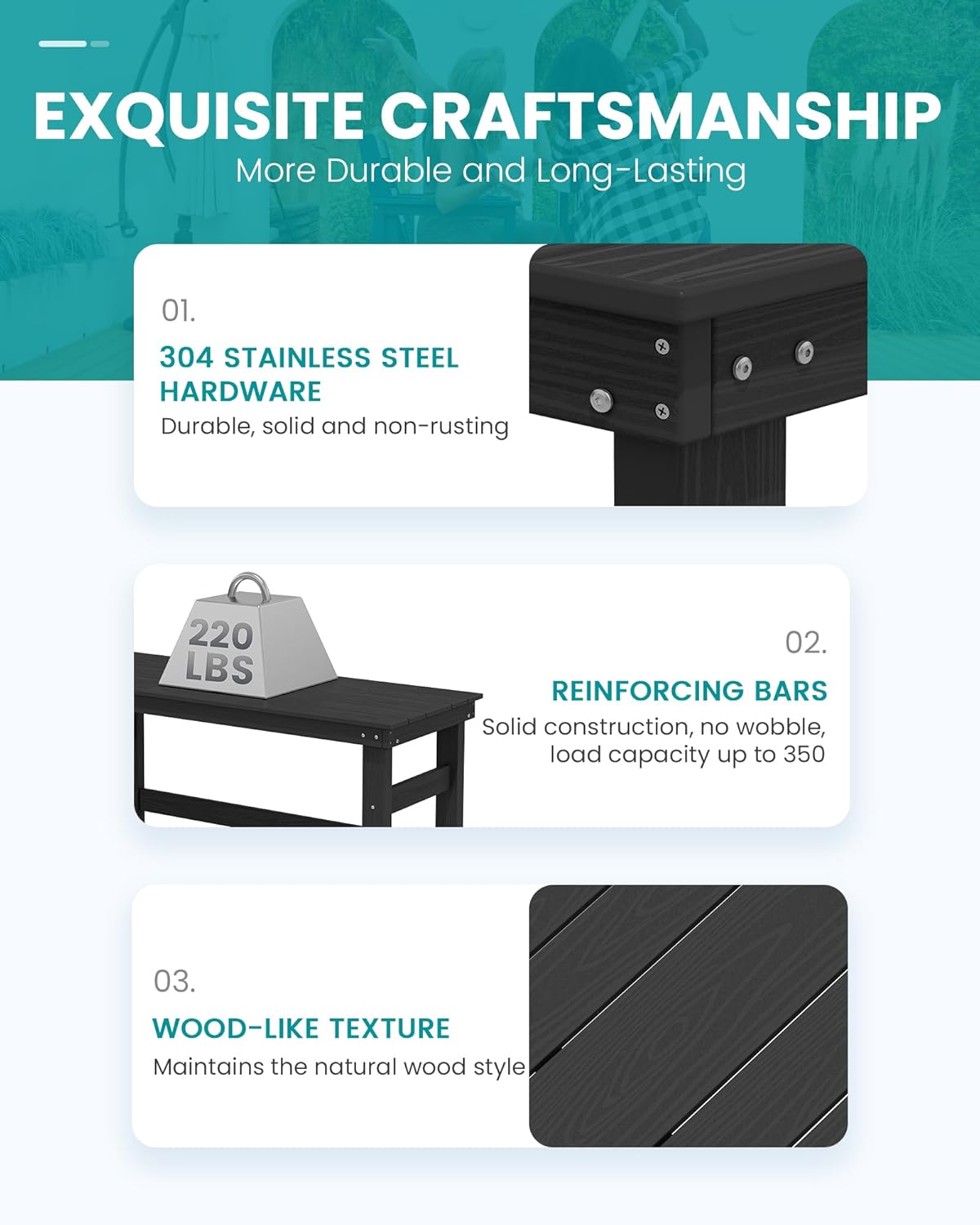 SERWALL 41" Outdoor Bar Table, All Weather HDPE Patio Bar Counter Height Table, Rectangle Patio Bar Table for Outside, Garden, Backyard, Balcony, Poolside, Black