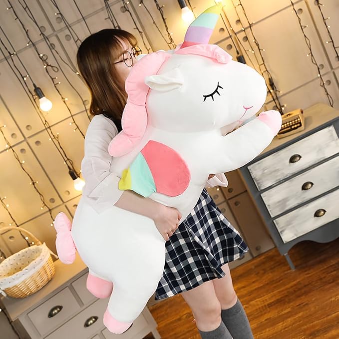 Giant Unicorn Stuffed Animal, Big Unicorn Plush Pillow Toy Gifts for Kids, Valentine, Christmas (White, 51.1 in)