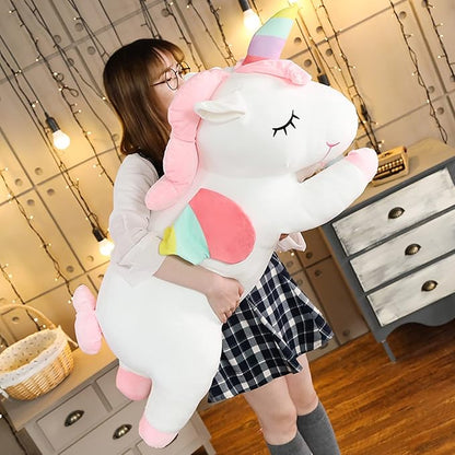 Giant Unicorn Stuffed Animal, Big Unicorn Plush Pillow Toy Gifts for Kids, Valentine, Christmas (White, 51.1 in)