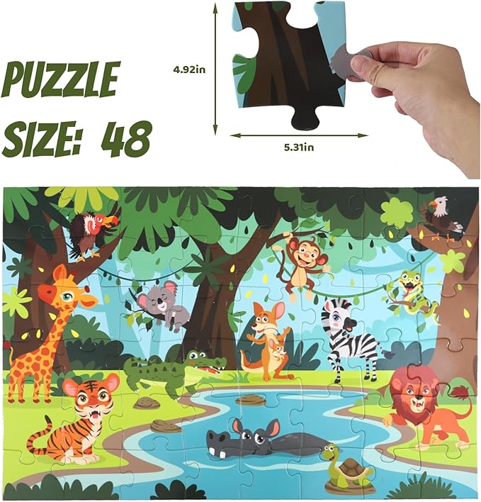 Jumbo Floor Puzzle for Kids, Large Jigsaw Puzzles 48 Piece for Kids Ages 3-5,Preschool Learning & Education Toys, Gifts for 4-8 Year Old Boys and Girls(Jungle Animals)