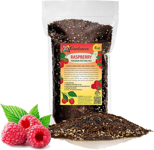 Premium Raspberry Potting Soil Mix - Optimal Blend for Thriving and Juicy Berries - 4 Quart