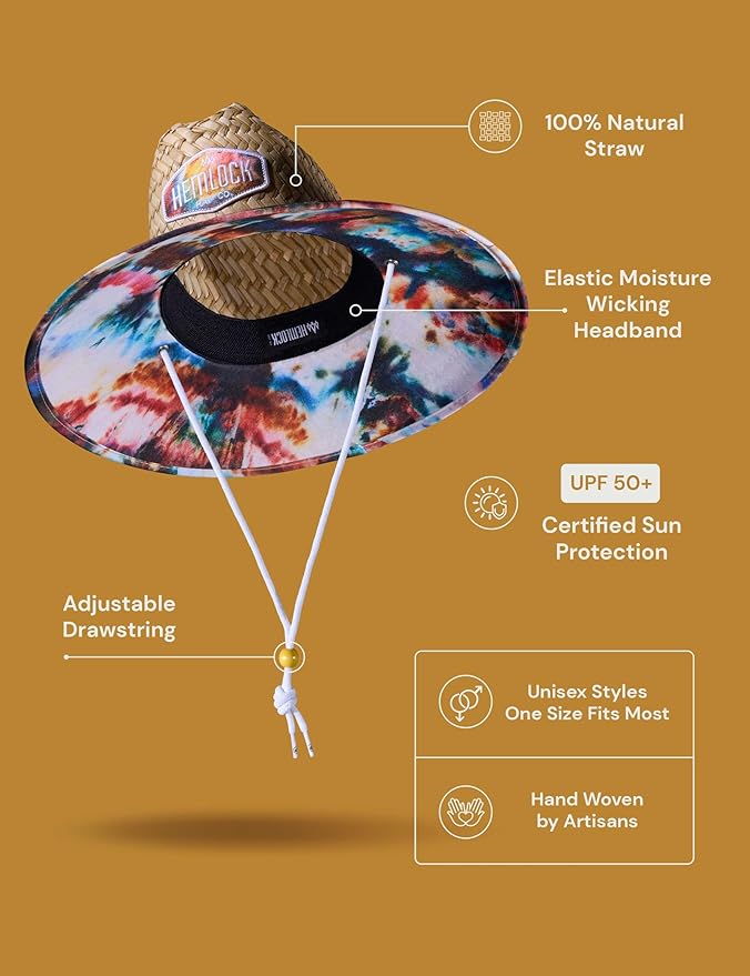 Straw Hat for Men & Women | Lifeguard Hat, Beach Hat & Sun Hat | UPF 50+ Wide Brim for Sun Protection | One Size | Hemlock