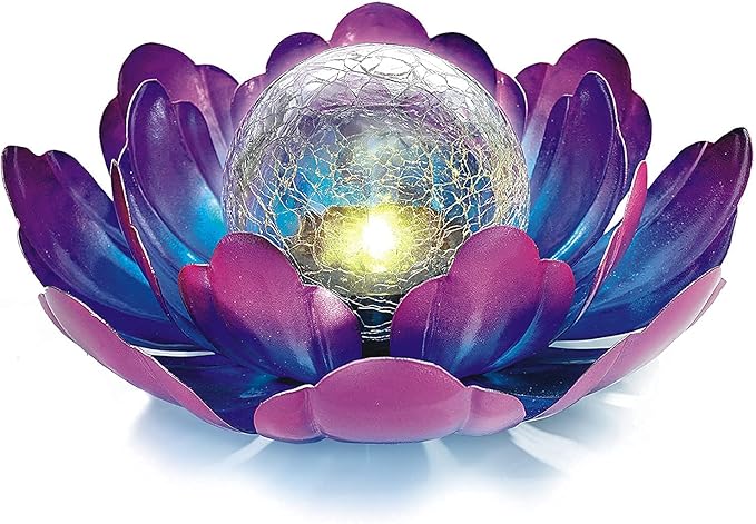 Solar Lotus Flower Light Outdoor Decorations,Solar Powered Outdoor Garden Decorative,Garden Decor Birthday Gift for Women Mom Grandma Decor Light,Waterproof Metal Lotus Yard Outside Decoration