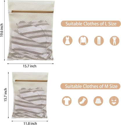6 Pack Laundry Bag, Durable Honeycomb Mesh Laundry Bags Suitable for Delicate Clothes Washing (3 Large, 3 Medium) Beige