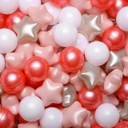 GOGOSO Ball Pit Balls for Toddlers Phthalate-Free BPA-Free Non-Toxic Crush Proof Soft Plastic Play Balls Baby Kids Shape Tent Pool Playhouse Playpen Party Decor,Pearl Red+Pink+Pearl Gold+White 200pcs