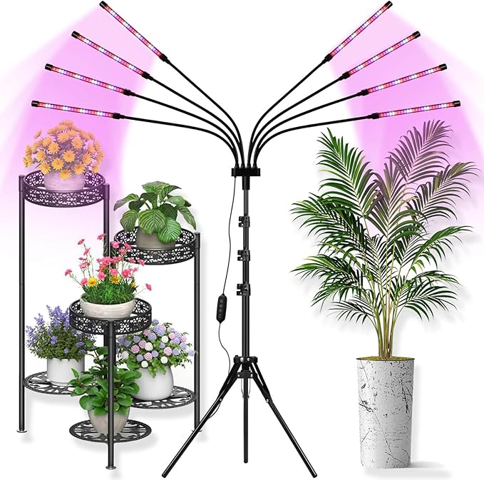 LED Grow Lights for Indoor Plants, [ 8 in1 ] Full Spectrum Grow Light with Tripod Stand, Auto On/Off Timing 4/8/12H, Plant Lights for Indoor Growing. (Mix Spectrum)