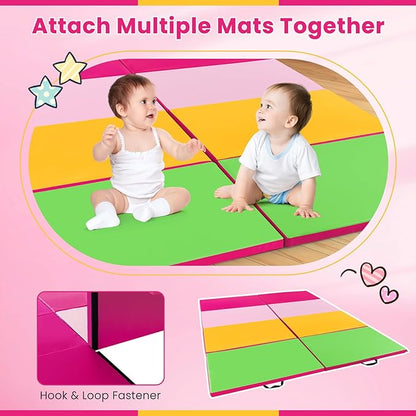 Giantex 4'x10'x 2" Gymnastics Mat, 4-Panel Folding Aerobics Exercise Mat w/Hook & Loop Fastener, Carrying Handle, Portable Tumbling Mat for Stretching Yoga Cheerleading Martial Arts