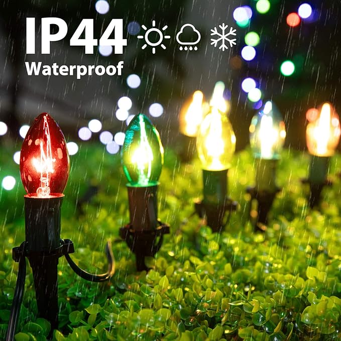 Brightown 2 Pack C9 Christmas String Lights Outdoor, Total 51.4 Feet 40 Bulbs Pathway Lights Waterproof Replaceable for Indoor Xmas Party Holiday Wedding Commercial Decorations, Multicolored