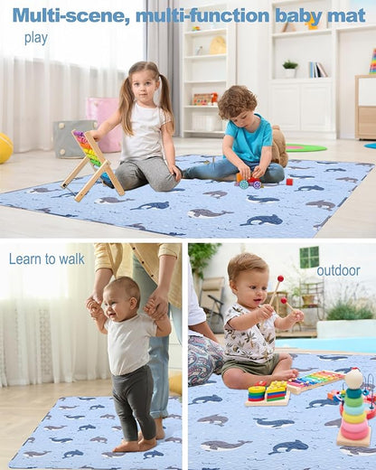 Machine Washable Baby Floor Play Mat 50x50”, Non Slip One-Piece Baby Crawling Mats for Tummy Time, Portable Playpen Mat Playmat for Babies Infants and Toddlers