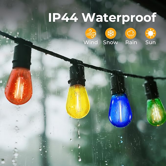 15 Pack S14 Colored LED String Light Bulbs, 1W Plastic Shatterproof Replacement Bulbs for Outdoor Patio Backyard Lights, E26 Medium Base, Dimmable, Warm White 2200K, Red/Green