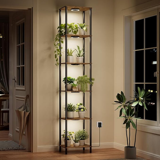 Plant Stand Indoor with Grow Light, 81.3" Tall Indoor Plant Shelf, 6 Tier Flower Stand with Plant Light Full Spectrum, Metal Plant Holder with Light, lighted Plant Rack for Home, Corner, Patio