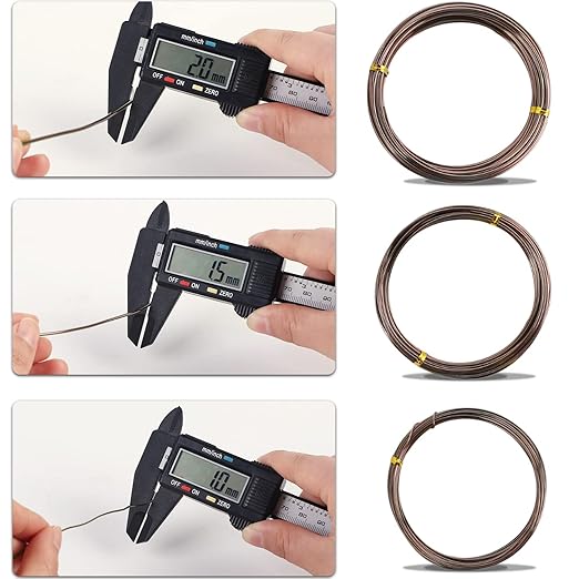 Sanlykate Bonsai Wire Tool Kit with Cutter, 3 Roll Tree Training Wires 98 Feet Total, 1.0mm, 1.5mm, 2.0mm Anodized Aluminum Wire Set, Hold Plant Branches Trunks - Brown