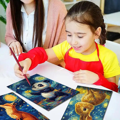 Georgie Porgy Scratch Paper Art Set for Kids Adults Magic Rainbow Scratchboards for DIY Arts and Crafts Kits Christmas Birthday Gift with Scratching Tools Kit (A5-Noctilucent Animals + Racing Cars)