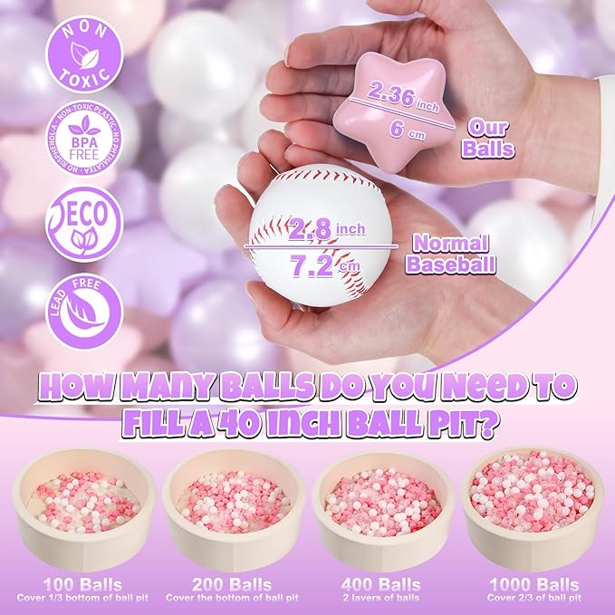 GOGOSO Balls for Ball Pit - Plastic Ball for Toddlers, Baby Kids Ball Pool Decoration 50 100 200 300 500 1000 (A Purple+Pink+White+Clear, 50 Balls)