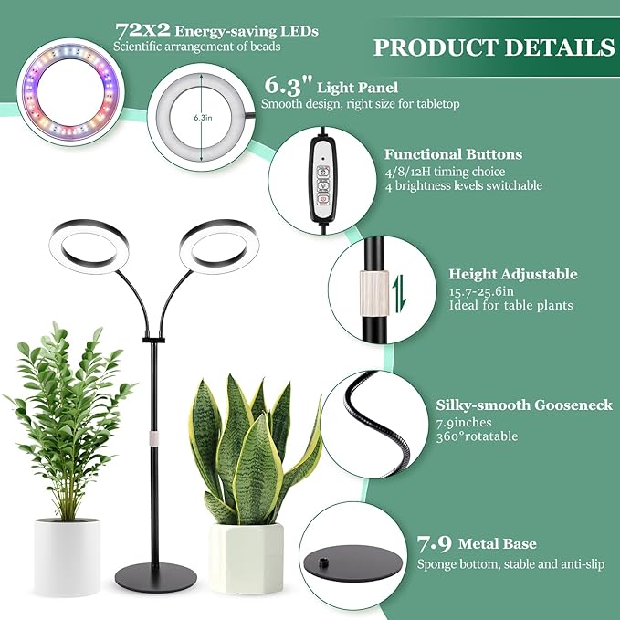 LBW Grow Light for Indoor Plants Full Spectrum, Plant Lights for Indoor Growing, LED Plant Lamp for Indoor House Plant with Auto Timer, Adjustable Height and Brightness