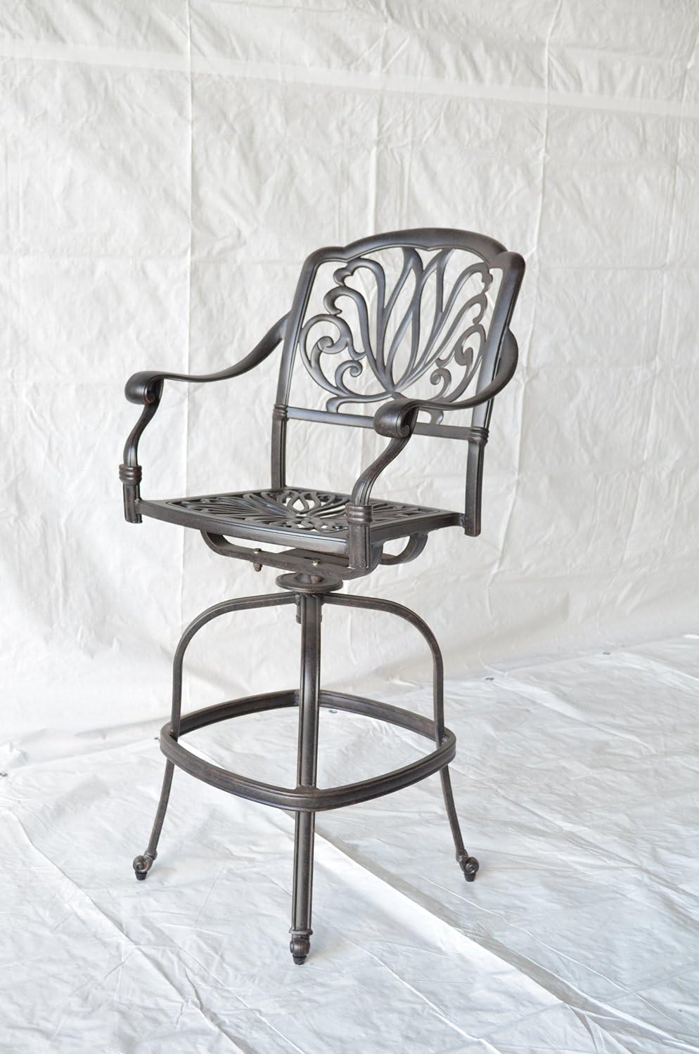 Elizabeth Outdoor Patio 5pc Set Bar Table 42" Dark Bronze Cast Aluminum, Premium Sun-Sesame Cushions