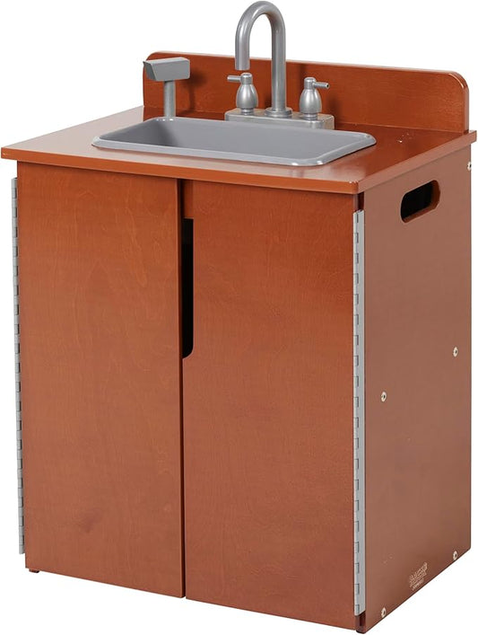 Chef's Station Kids Wooden Pretend Kitchen Sink, Play Kitchen, Dark Walnut