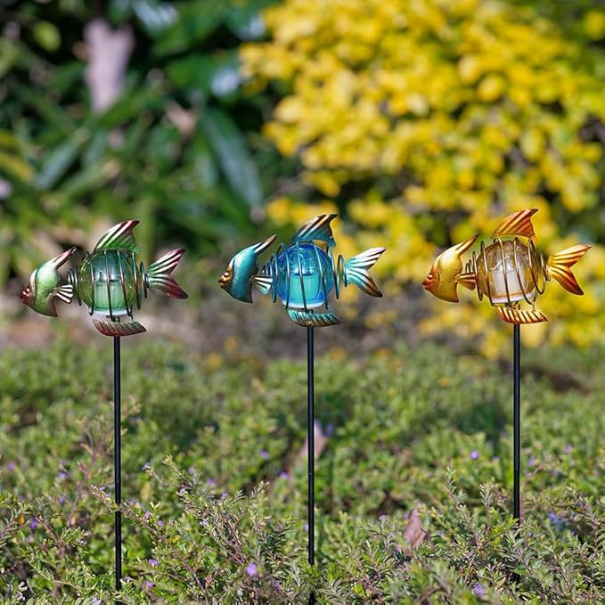 Outdoor Garden Solar Lights,Fish Solar Figurine Lights with Stakes,Waterproof Decorative Solar Lights for Patio,Yard,Lawn,Garden Stakes Decorative Present for Mom