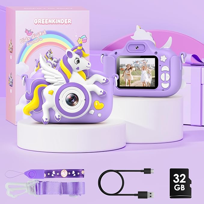 Kids Camera Toys Digital Camera for Kids, Christmas Birthday Gifts for Girls Age 3-12, Selfie 1080P HD Video Digital Camera for 3 4 5 6 7 8 9 10 Year Old Girls with 32GB SD Card