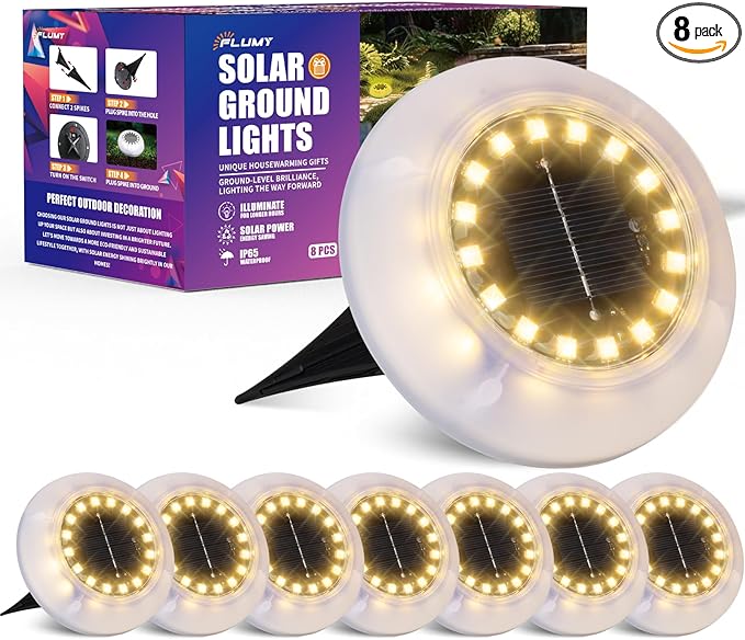 Solar Ground Lights,8 Pack Solar Lights Outdoor Waterproof, Solar Garden Lights for Outside Patio Pathway Yard Lawn Driveway Deck Step Walkway,Outdoor Chrismtas Decorations