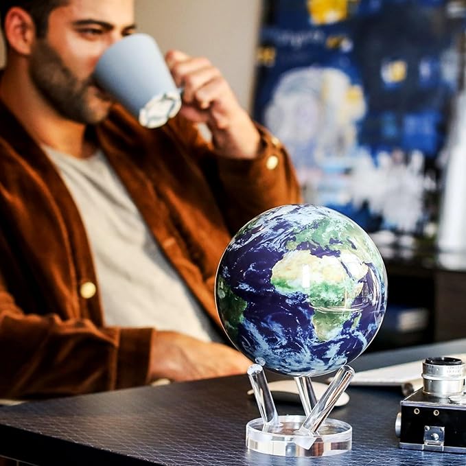 MOVA Globe Earth with Clouds – 4.5” Self-Rotating Globe Powered by Light | Silent Motion, No Batteries or Wires | Unique Desk Decor or Gift for Space Lovers