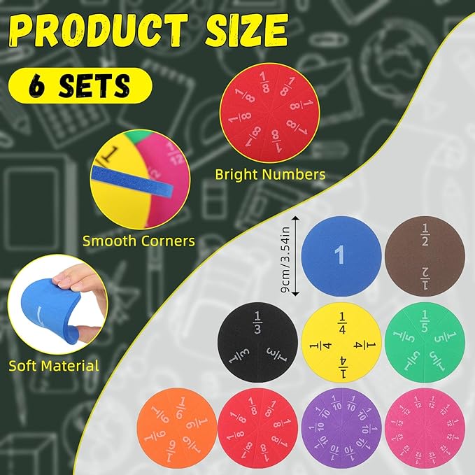 6 Sets Fraction Circles Set for Math Classroom Fractions Manipulatives Math Manipulatives for Home School Supplies