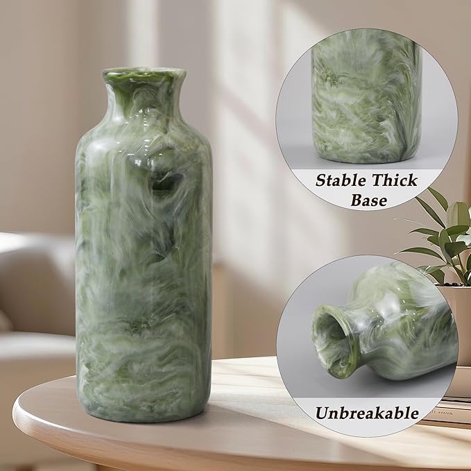 Resin 3 Piece Vase Set, Farmhouse Decor, Home Decorative Vase, Vases for Your Kitchen, Bedroom, Office, Living Room, Bathroom, & Shelf Centerpiece Table Decorations, Green
