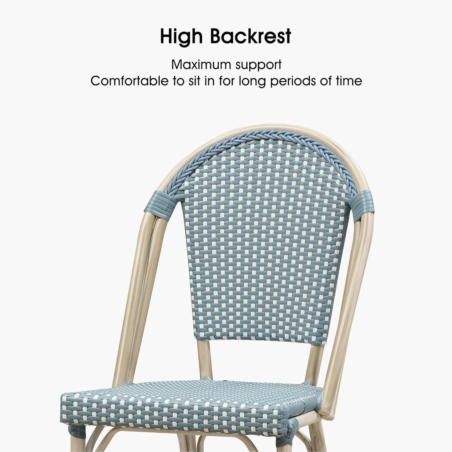 PURPLE LEAF French Counter Height Bar Stool Set of 4 25" White Print Finish Patio Bar Chairs with Back Rattan Bar Chairs French Bistro Set for Kitchen Outdoor Counter Stool Light Blue