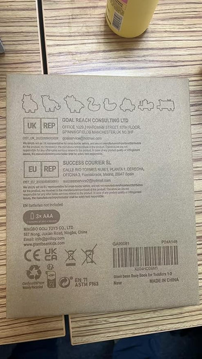 Giant bean Busy Book for Toddlers 1-3, Busy Board Montessori Toys with Sound Panel for 1 2 3 4 5 Year Old, Activity Book Preschool Learning Toys Quiet Books, Birthday Gift, Travel Toy for Airplane Car