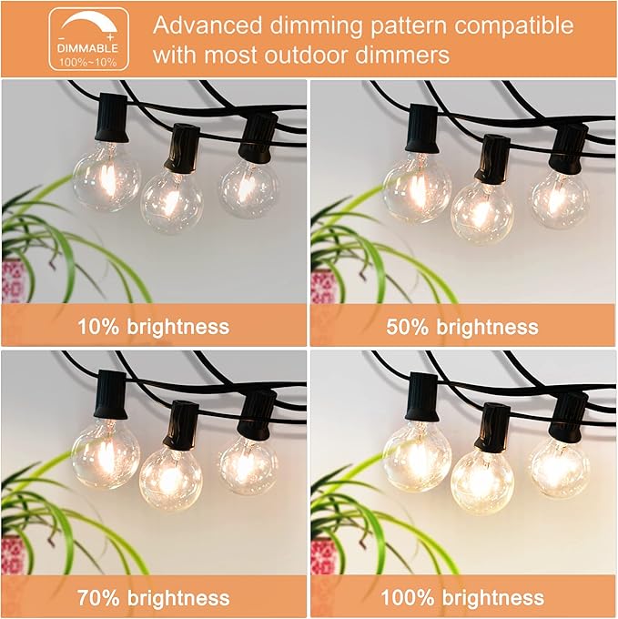 Outdoor String Lights 300FT Waterproof Globe String Lights with 150+4 Shatterproof G40 LED Bulbs,Dimmable Connectable Patio Lights String for Hanging Bistro Backyard Gazebo,2-Pack x 150 FT