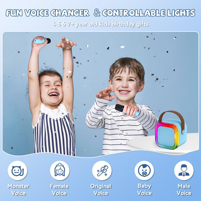 【2025 Newest】 Mini Karaoke Machine for Kids Girls & Boys - Portable Bluetooth Speaker with 2 Wireless Microphones - Kids Birthday Gifts for Ages 4-10 - Kids' Instrument Accessories - Blue
