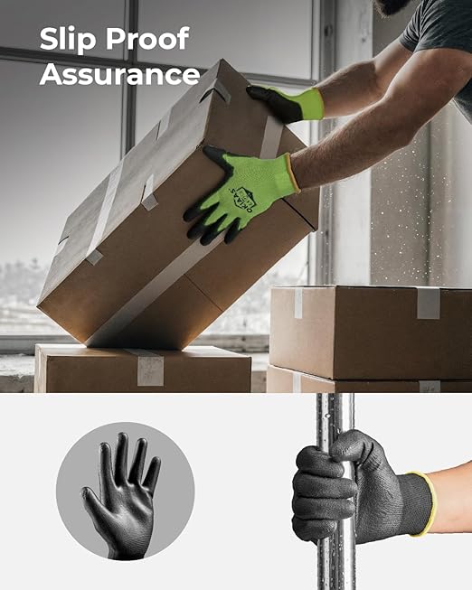 OKIAAS Work Gloves for Men，Ultra Thin and Lightweight Working Gloves with Grip, Bulk Case of 60 Pairs Construction Gloves with Polyurethane Coating, Safety Gloves for Light Duty Work (Black, Large)